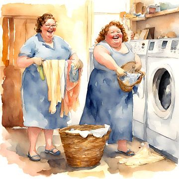 2 dames sociables font la lessive sur De gezellige Dames
