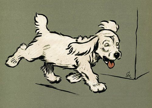 Cecil Aldin – The White Puppy Book (1910) | Gravure vintage représentant un chien – Illustration d'un terrier blanc « Rags »