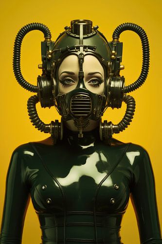 Digitaal creëerde hele mooie sexy vrouw met bizar fetisj masker in high fashion stijl