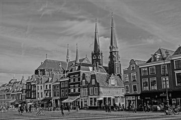 Markt Delft zwart-wit van Rico Heuvel