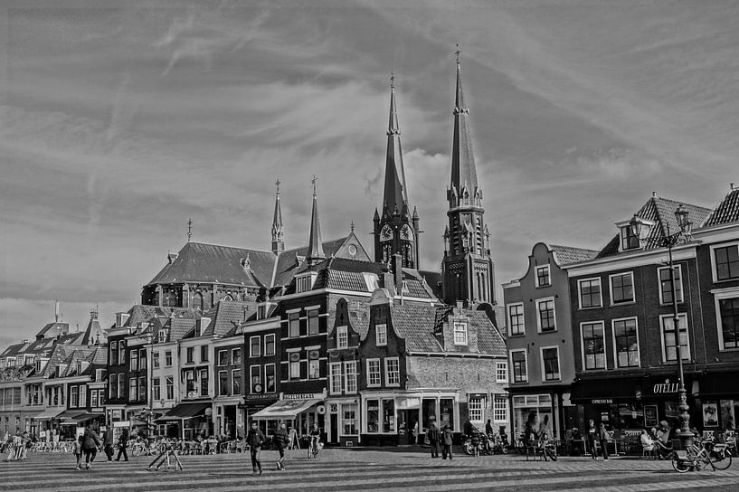 Marktplatz Delft schwarz-weiss von Rico Heuvel