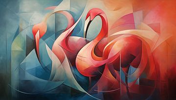 Panorama du cubisme du flamant rose abstrait sur TheXclusive Art