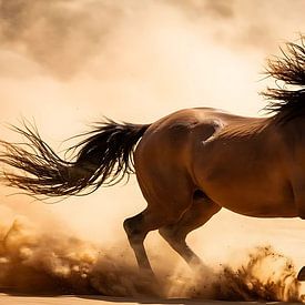 Wild Running Horse Wall Art, Dynamic Desert Wildlife Photography by MIROKKU