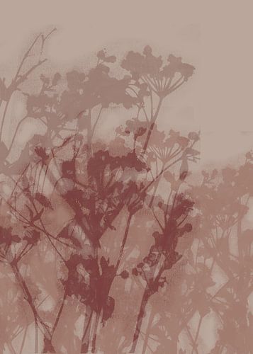 Abstracte botanische kunst. Bloemen in lichtbruine tinten.