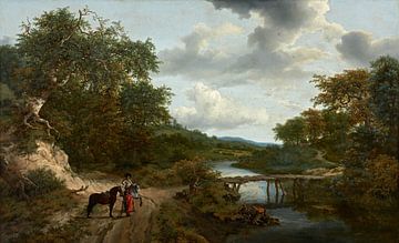 Landschap met voetgangersbrug, Jacob van Ruisdael