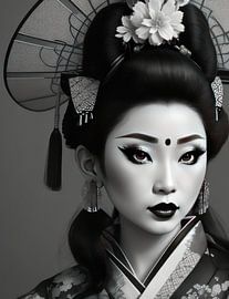 Portrait of a Geisha in black and white by Brian Morgan