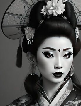 Portret van een Geisha in zwart wit van Brian Morgan