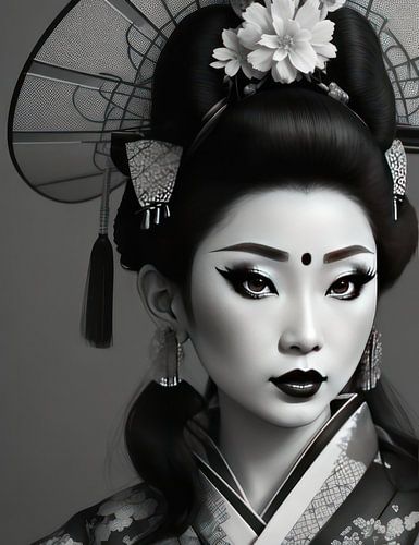 Portret van een Geisha in zwart wit
