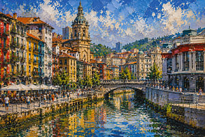Ein Gemälde von Bilbao – Eine wunderschöne Stadt in Spanien.