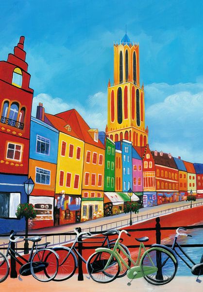 Schilderij Utrecht met de Dom van Kunst Kriebels