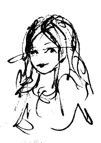 Ruwe inkt pen tekeninng - portret van vrouw