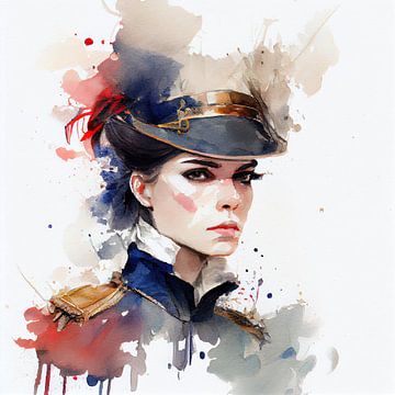Watercolor Napoleonic Soldier Woman #1