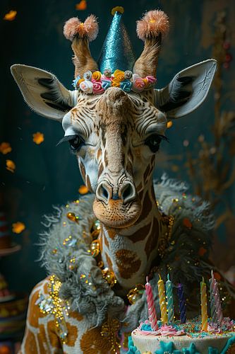 Grappig giraffe verjaardagsfeestje in jaren 60 disco stijl
