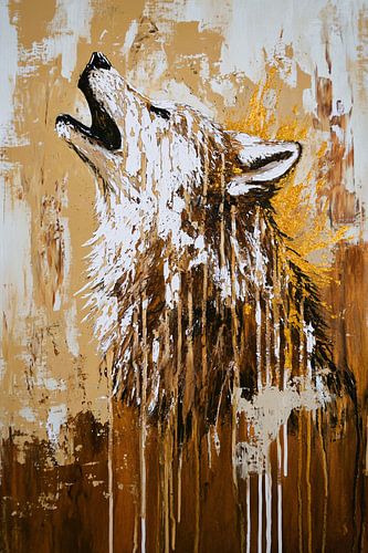 Wolf schilderij met abstracte details