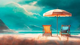 Parasol met ligstoelen