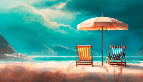 Parasol met ligstoelen