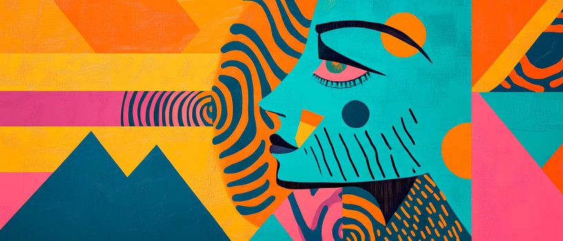 Colourful face profiles with geometric shapes by Poster Art Shop