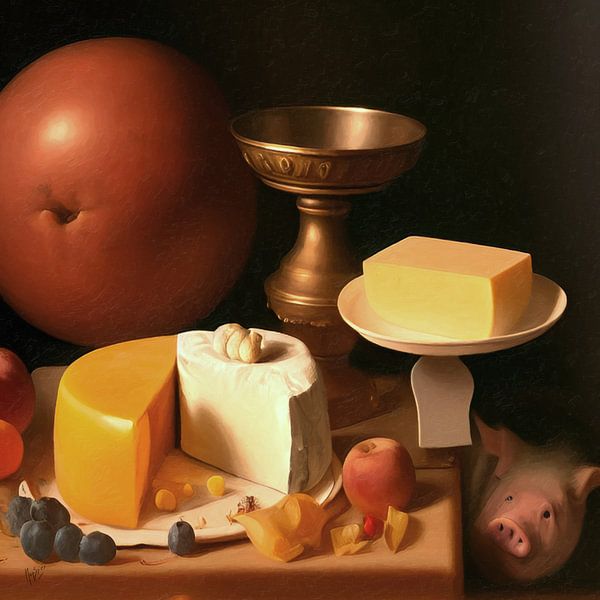 Still life with cheese and pig by Nop Briex