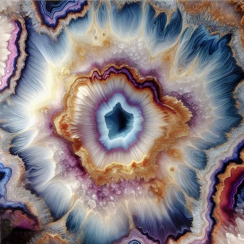 Blaue Kristallgeode mit feinen Bändern