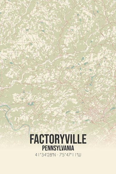 Carte ancienne de Factoryville (Pennsylvanie), USA. par Affiches de lieux