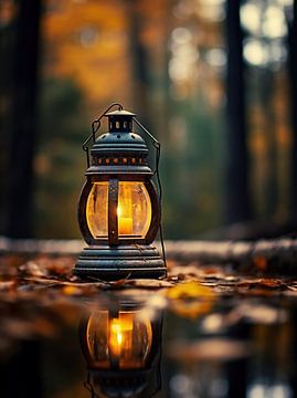 Lantaarn in de herfst van fernlichtsicht