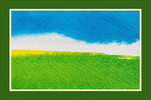 Paysage abstrait en vert, bleu et jaune