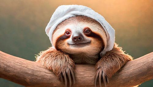 Luiaard met witte handdoek