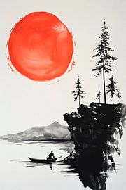 Tranquil landscape with red sun by Poster Art Shop
