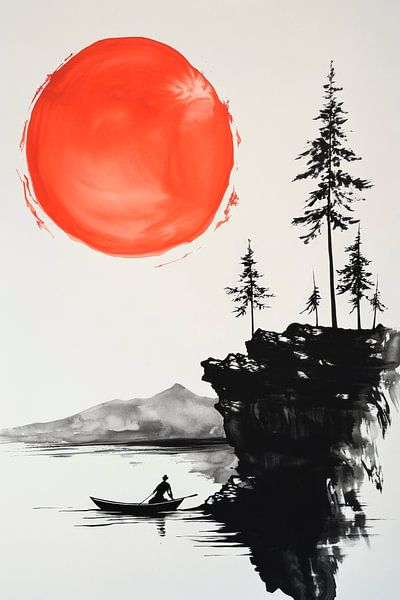 Tranquil landscape with red sun by Poster Art Shop