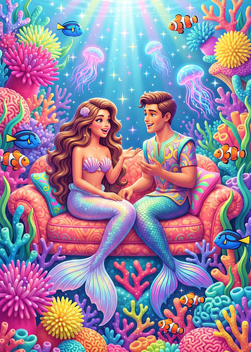 Romantische liefde tussen zeemeerminnen in de diepe zee