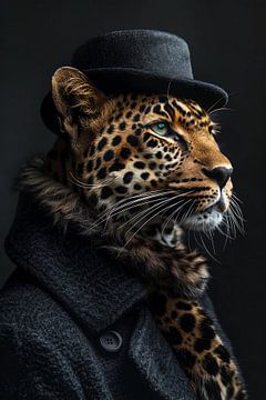 Leopard trägt Kleidung von haroulita
