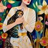 Modernes Porträt einer Frau mit Katze von Studio Pieternel