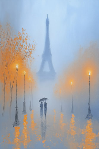 Paris in the Mist | A romantic scene featuring the Eiffel Tower