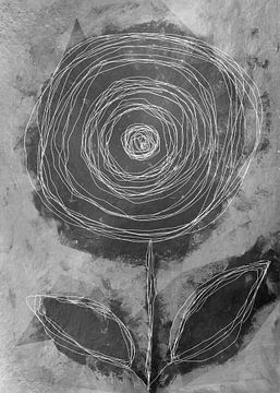 Fleur botanique abstraite en argent, noir et blanc sur Dina Dankers