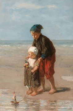 Twee visserskinderen op het strand, Jozef Israëls