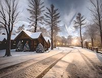 snowy road past home