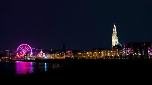 Antwerp skyline with Ferris wheel and Cathedral