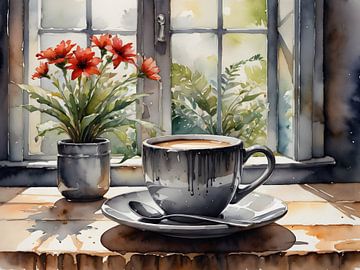 Stille ochtend met koffie en bloemenpracht