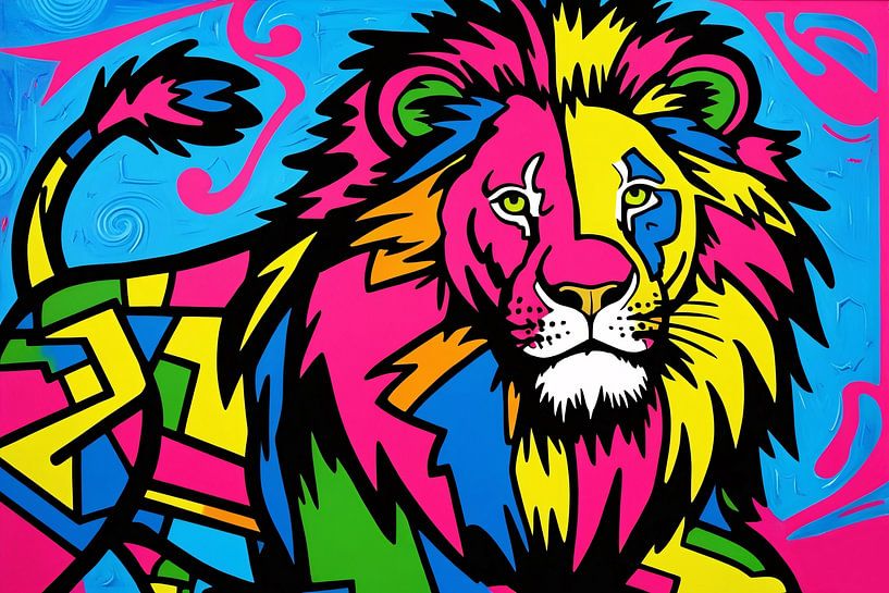 Colourful lion in modern art by Art & Soul Creations