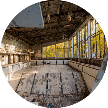 Duikbad in het zwembad van de spookstad Prypyat bij Tsjernobyl van Robert Ruidl