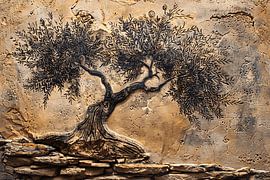 Olive tree in sepia tones on stone by Art & Soul Creations