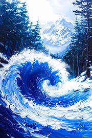 Dynamische Golf en Besneeuwde Bergen Kunstafdruk van Art & Soul Creations