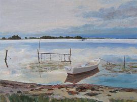 Der See von Leucate in Südfrankreich Ölgemälde auf Tafel 40x55cm 2007  von Hubertine Heijermans