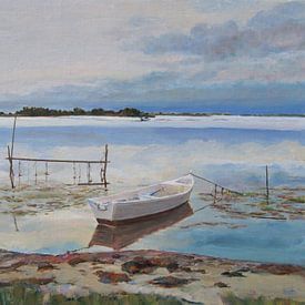 Lake of Leucate in the South of France oil painting on panel 40x55cm 2007  by Hubertine Heijermans