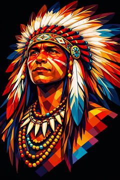 Native Warrior with Ceremonial Headdress by Dodik Hariyono