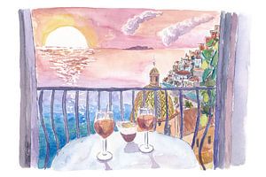 Onvergetelijk terras met uitzicht op de zonsondergang van Amalfi met oneindig uitzicht op zee en Sun van Markus Bleichner