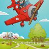 De zwaaiende piloot. Kleurrijke illustratie ideaal voor de kinderkamer. van Galerie Ringoot