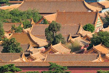 Luftaufnahme über Peking Palace Museum mit von Pavillon Dächer von Tony Vingerhoets