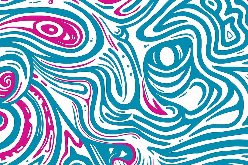 Dynamisch abstract lijnenspel in blauw en roze van Art & Soul Creations