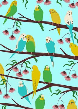 Parakeets in a Gum Tree by Eduard Broekhuijsen